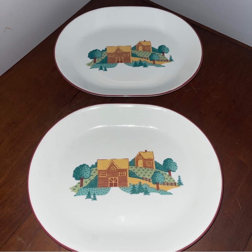 Rare Corelle Vintage Landscape Platters (2)  1990s Cottagecore Country Farm